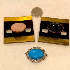 3 pc. Pin set w/rose quartz, black onyx & howlite